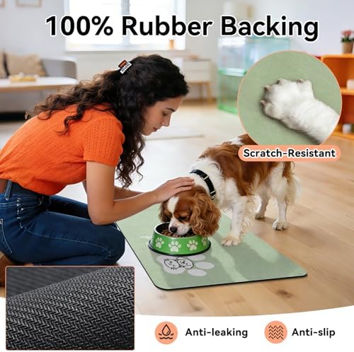 Dog Food Mat Cat Feeding Mat for Food and Water Bowls,16"x24",Sage Green - Image 4