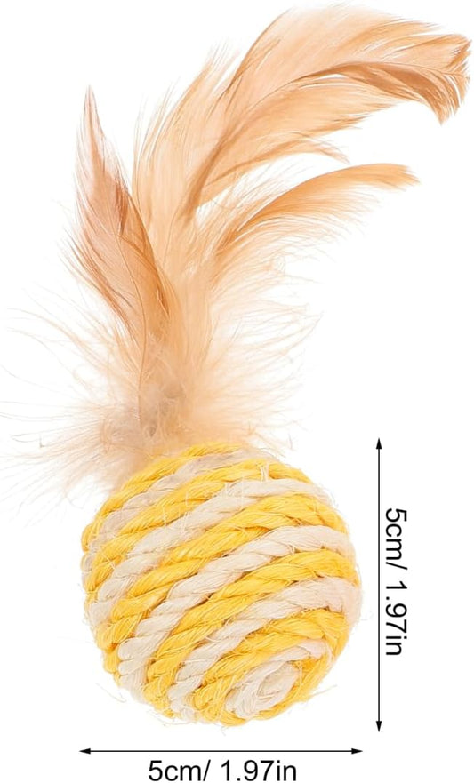 3pcs Cat Toys Balls, Interactive Feather Sisal Ball for Indoor Cats, Rolling Toys Design for Exercise and Fun, 1.96 Inch Size - Random Color