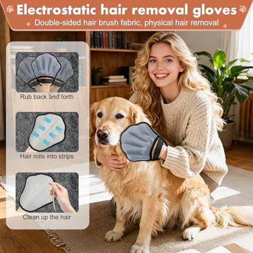Pet Hair Removal Glove, Electrostatic Pet Hair Remover Glove for Cats & Dogs, Pet Hair Remover Tool for Laundry, Couch, Carpet, Car Seat - Upgraded Five-Finger, Reusable, Grey+Grey - Image 6