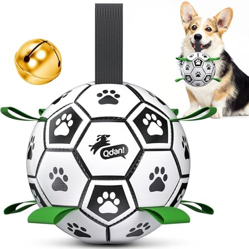 QDAN Dog Soccer Balls with Bell Inside, Squeaky Dog Balls, Birthday Gifts by QDAN