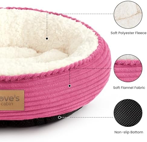 Love's cabin Round Donut Cat and Dog Cushion Bed, 20in Pet Bed for Cats or Small Dogs, Anti-Slip & Water-Resistant Bottom, Super Soft Durable Fabric Pet beds, Washable Luxury Bed Hot Pink - Image 2