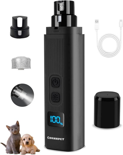 Electric Dog Nail Grinder with 2 Level LED Lights, 2 Speed Super Quiet and Low Vibration Rechargeable Pet Nail Grinder for Small Dogs and Cats - Black