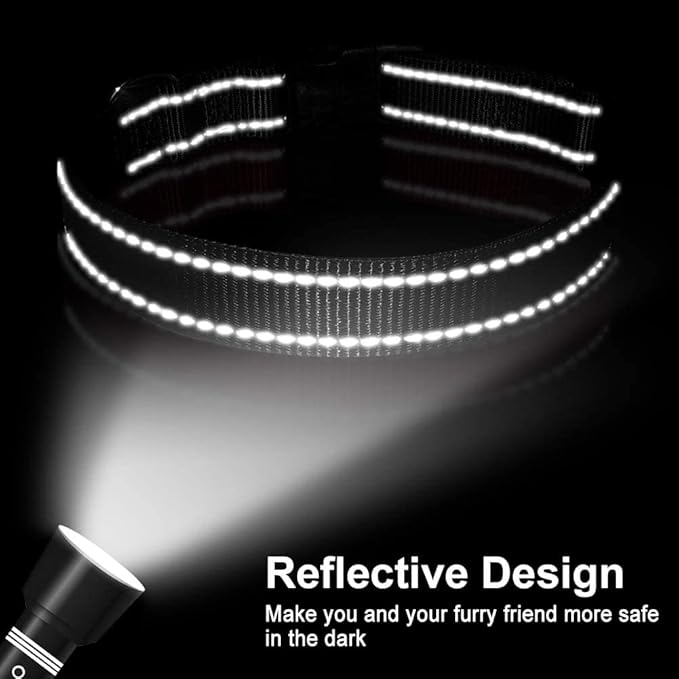 FunTags Reflective Dog Collar, Sturdy Nylon Collars for Puppy and Extra Small Girl and Boy Dogs, Adjustable Dog Collar with Quick Release Buckle,Black,5/8" Width