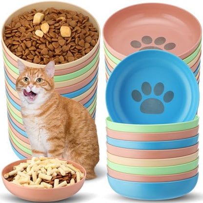 Tioncy 24 Pcs Cat Food Bowl 5.5'' Fatigue Relief Shallow Cat Food Dish Wide and Small Pet Wet Plate Wide Stray Wet Feeding Bowl for Ferrets Feral Short Legged Kitten, Wheat Straw(Four Color,Cute) by Tioncy