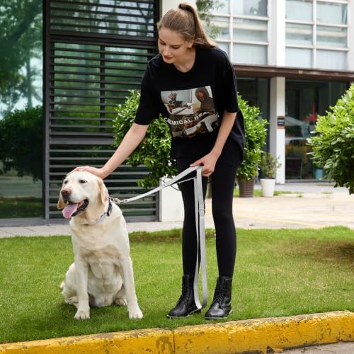 6 FT Silver Nylon Reflective Dog Leash for Large Dogs with 2 Padded Handle - Image 2