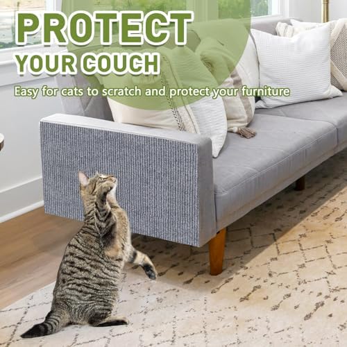 Cat Scratch Furniture Protector for Couch, Wall & Door Guard, Trimmable Self-Adhesive Scratch Pad, DIY Climbing Mat, Deterrent, Scratching Post Replacement (39.4''x15.8'', Light Gray) - Image 3