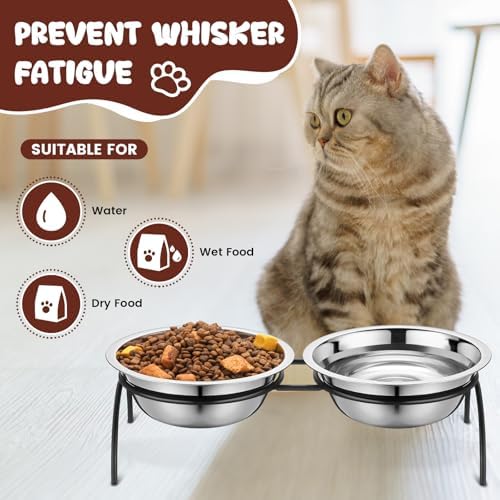 12 Pack Stainless Steel Cat Food Bowls 5.5 Inch Raised Cat Bowls with One Metal Stand Elevated Pet Feeding Water Feeder Dishes for Indoor Kitten Puppy Dogs Feeding Dish to Prevent Fatigue - Image 6
