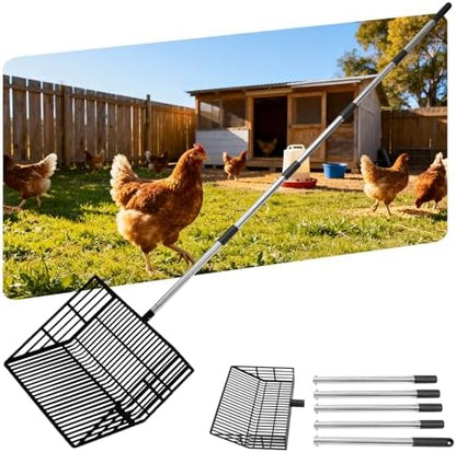 EXPAWLORER Large Chicken Poop Scooper, Adjustable Pet Coop Rake with Stainless Steel Long Handle, Heavy Duty Litter Sifting Sand Sifter Shovel Cleaning Tool Cat Chicken Coop Accessories (22"-68") by EXPAWLORER