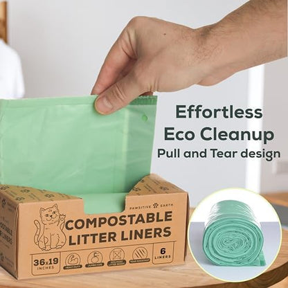 Cat Litter Box Liners 100% Compostable - Drawstring Close - 6 Count - Jumbo Size 36" x 19" - Tear & Leak Resistant - OK Compost Home Certified - Image 2