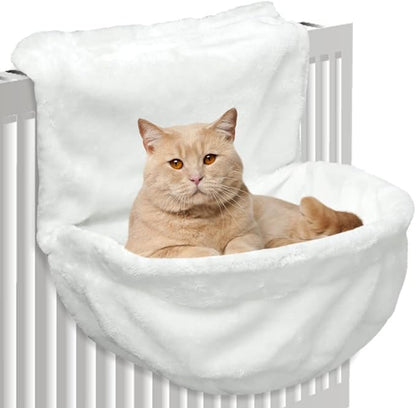 Cat Hammock Pocket Soft Cat Hanging Bed with Sturdy and Durable Iron Frame Warm and Comfortable Cats Hanging Hammock for Small Pets (White)