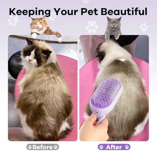 Cat Steam Brush for Shedding, 4 in 1 Rechargeable Steam Brush for Cats and Dogs, Anti-Static, Massage, Cleaning, Shedding & Combing All In One! (purple) - Image 6