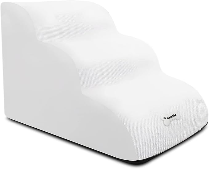Dog Stairs, Soft Comfortable Pet Stairs with Washable & Zippered Cover, Easy Climb Dog Ramp Steps, Dog Ramps for Sofa Bed(White)