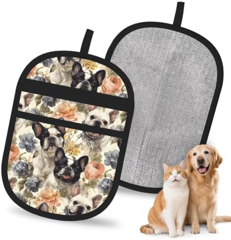 French Bulldog Floral Pied Garden Pet Hair Removal Glove For Cats Dogs by FREEHOTU