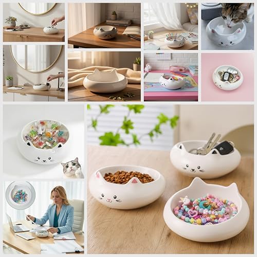 Cat Bowls, Cat Food Bowl with Ears, Ceramic Cute Kitten Water Bowl 7.1oz, Slanted Kitten Feeding Dish 6.5 inch, Whisker Fatigue Friendly, Adorable and Multi-Use Gift for Girls - Image 5