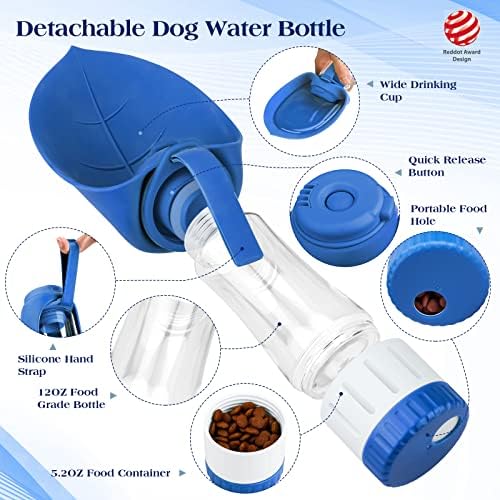 TIOVERY Upgraded Dog Water Bottle, Portable Dog Cat Puppy Pet Water Dispenser Feeder with Drinking Cup and Food Container Leak Proof for Outdoor Walking, Travel, Hiking 12OZ Blue - Image 2