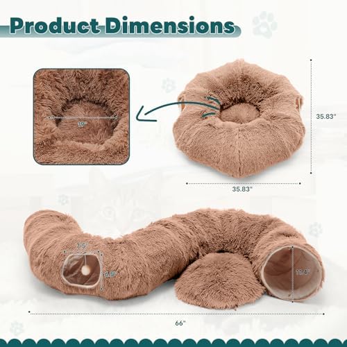 DUMOS Cat Tunnel Bed for Indoor Cats, Cave Donut Play Tunnel, Modern Brown - Image 5