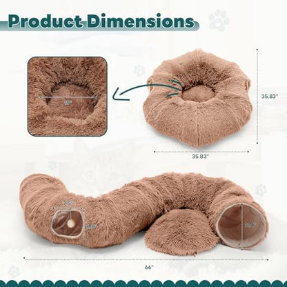 DUMOS Cat Tunnel Bed for Indoor Cats, Cave Donut Play Tunnel, Modern Brown - Image 5