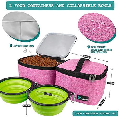 PetAmi Dog Travel Bag Organizer, Pet Supplies Tote Diaper Bag, Pink Large - Image 3