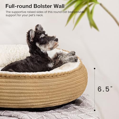Love's cabin Round Donut Cat and Dog Cushion Bed, 24in Pet Bed for Small or Medium Dogs, Anti-Slip & Water-Resistant Bottom, Soft Durable Fabric Pet Beds, Washable Calming Cat Bed Beige - Image 5