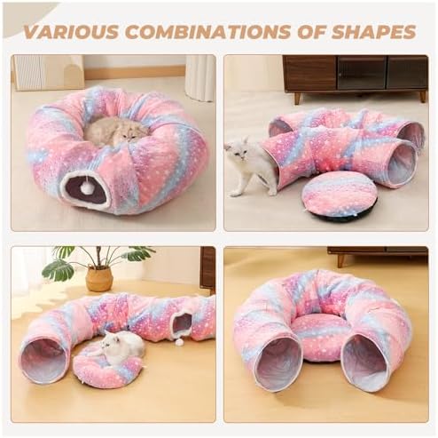 Under Christmas Tree Large Cat Tunnels Bed Tube for Indoor Cats Glows in The Dark Cat Tunnel with Cushion and Plush Ball Toy Longer Playground Toys for Dog Puppy Kitten Rabbit Pet Rainbow - Image 3