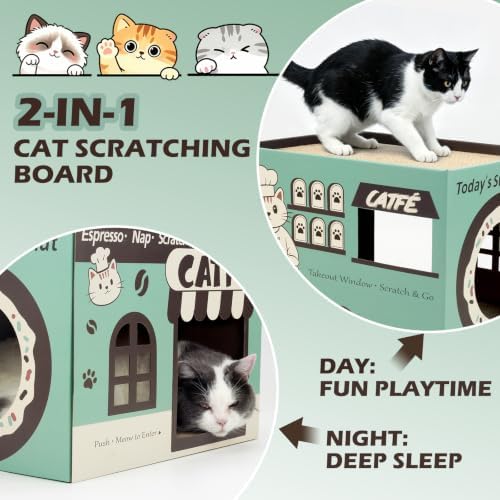 ARGOPET Cardboard Cat Scratcher House, Cozy Cardboard Design with 2 PCS Scratching Pads, Cat Scratcher Box & Bed, 17-Inch Corrugated Cat Scratcher, Safe and Secure for Kittens, Easy to Assemble（Green） - Image 3