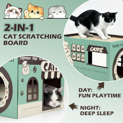 ARGOPET Cardboard Cat Scratcher House, Cozy Cardboard Design with 2 PCS Scratching Pads, Cat Scratcher Box & Bed, 17-Inch Corrugated Cat Scratcher, Safe and Secure for Kittens, Easy to Assemble（Green） - Image 3