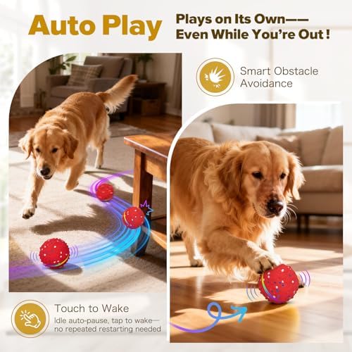 Interactive Dog Toys Ball, Self-Rolling & Bouncing Ball with RGB Colorful Lights to Keep Them Busy, 3-in-1 Interactive Mode, E-TPU Material, Type-C Charging, Moving Dog Toy for Dogs Puppies (Red) - Image 3