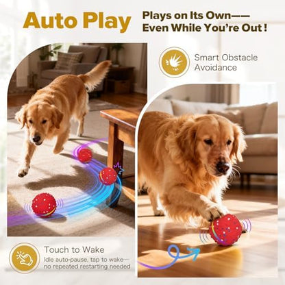 Interactive Dog Toys Ball, Self-Rolling & Bouncing Ball with RGB Colorful Lights to Keep Them Busy, 3-in-1 Interactive Mode, E-TPU Material, Type-C Charging, Moving Dog Toy for Dogs Puppies (Red) - Image 3