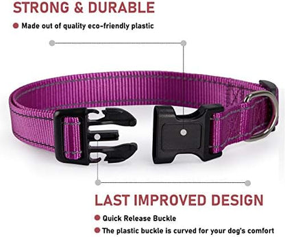 Reflective Dog Collar, Puppy Collar with Buckle Adjustable, Purple XS - Image 2