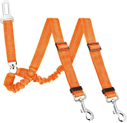 SlowTon Double Dog Seat Belt for Car with Elastic Bungee Buffer, Adjustable by SlowTon