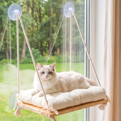 Cat Window Perch Hammock with Upgraded 4 Suction Cups Soft Cushion Wood Bed by Unknown