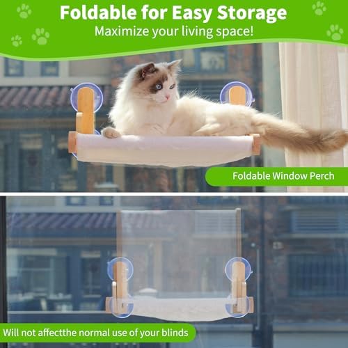 Cat Window Perch, Foldable Cat Hammock with Faux Rabbit Fur Cover - Image 5
