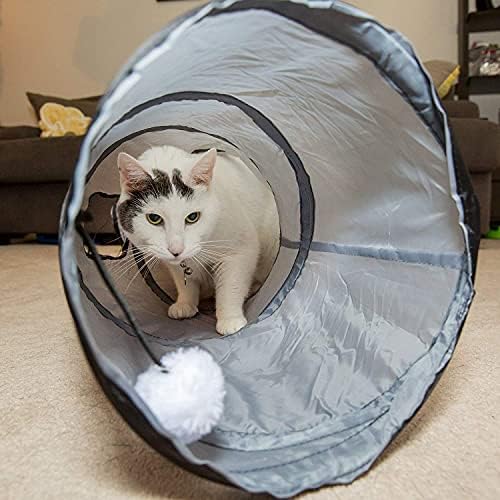 PetLike S Way Cat Tunnel Collapsible Pop-up Pet Tube Hideaway Play Toy with Ball (S-Way, Grey and Green) - Image 2