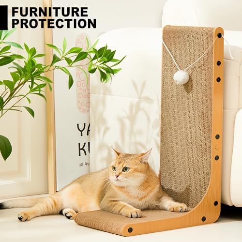 Value 2-Pack 23.6 Inch L-Shaped Cardboard Cat Scratcher, Dual Use (Vert/Horiz) Scratch Pad with Toy Balls, Wall-Mountable Furniture Protector Cat Scratchers for Indoor Cats - Image 4