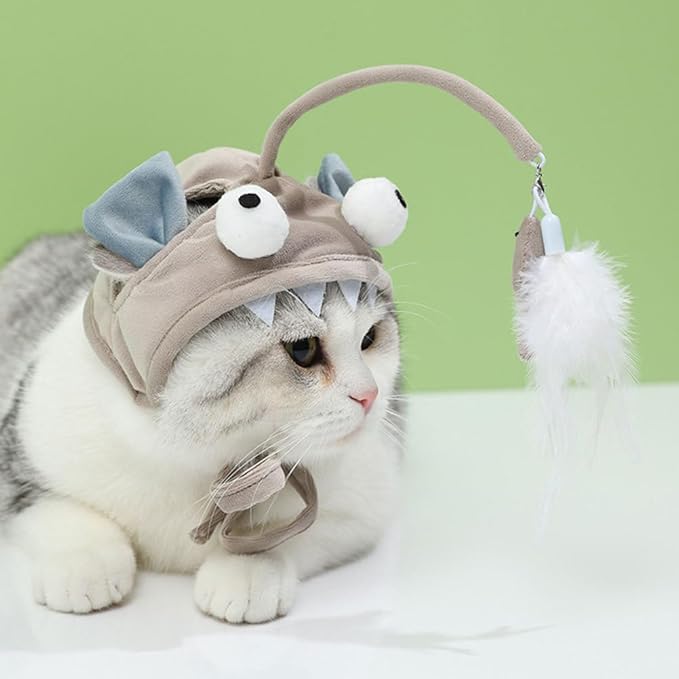 POPETPOP Pet Cat Teaser 2pcs Head Mounted Cat Headgear Interactive Self-Service Adjustable Size Hat
