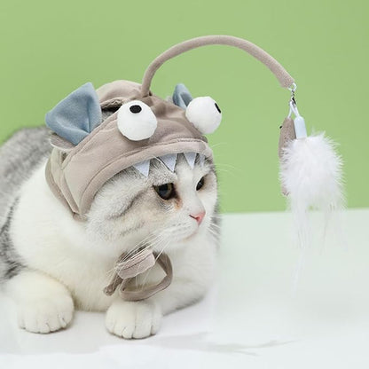 POPETPOP Pet Cat Teaser 2pcs Head Mounted Cat Headgear Interactive Self-Service Adjustable Size Hat