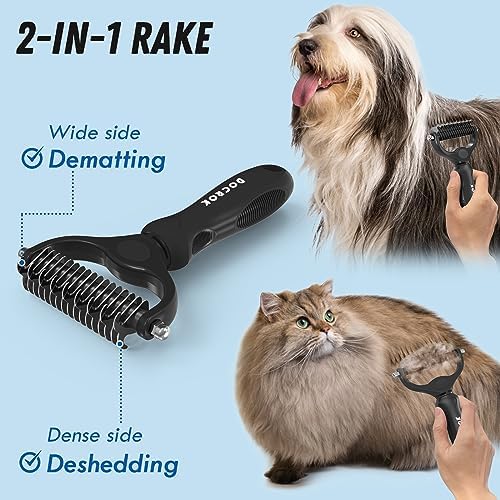 Docrok Pet Grooming Combo: Undercoat Rake, Dematting Deshedding Brush for Long-Haired Dogs and Cats, Black - Image 2