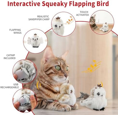 Gigwi Flappy Squeaky Bird Cat Toys 2 Pack, USB-Charged Catnip Toy for Cats - Image 2