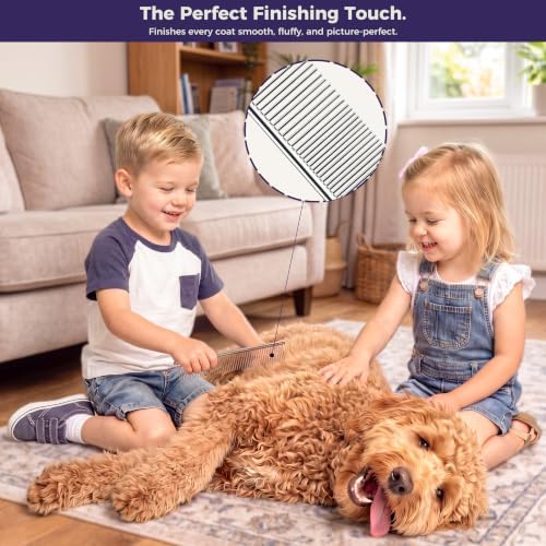 5PCS Dog Grooming Kit with Long Pin Slicker Brush for Dogs, Violet - Image 5