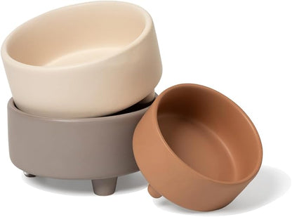 Waggo Uplift Ceramic Dog Bowl for Small Medium and Large Breeds - Heavyweight and Durable Pet Food and Water Dish Crock, Dishwasher Safe, Modern, Elevated Feeder (Clay, Small)