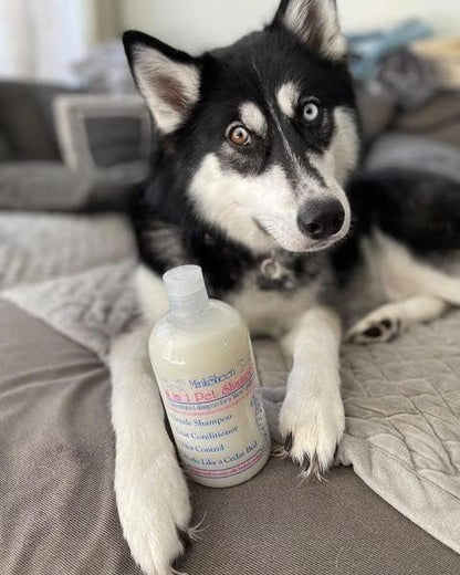 Minksheen Dog Grooming Shampoo and Conditioner, Concentrated 16 oz, Makes up to one Gallon Ready to use Shampoo, Natural Itch Relief for Pets, PH Balanced, Works Like a Cedar Bed, Made in USA