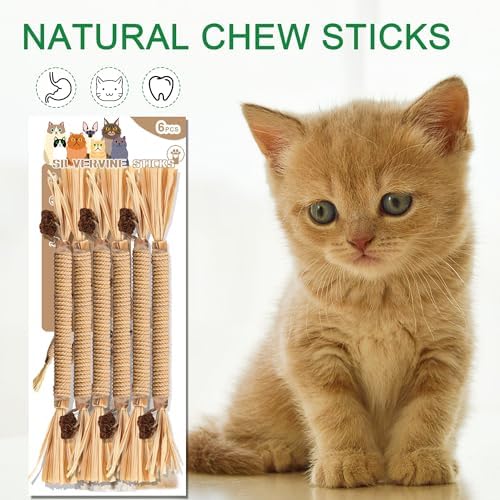 Silvervine Sticks for Cats, Silver Rattan Stick Catnip Stick,Kitten Training Toy,Cats Chew Stick Indoor,Cat Interactive Toy,Tooth Cleaning for cat,Kitty Wooden Tooth Stick Cat Game - Image 6
