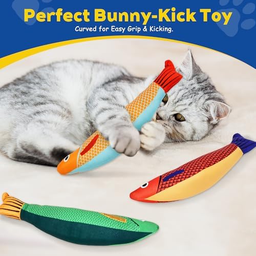 Catnip Saury Fish Cat Toys 3 Pack, Rattle Kicker for Indoor Cats - Image 2