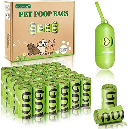 Dog Poop Bag Rolls 570 Count with Dispenser, Biodegradable Unscented Pet Waste Bags, Guaranteed Extra Thick, Leak Proof Doggie Refill Bags for Easy Cleanup, Big Size 9 x 13 Inches by MUAMUABESTPETSUPPLIES