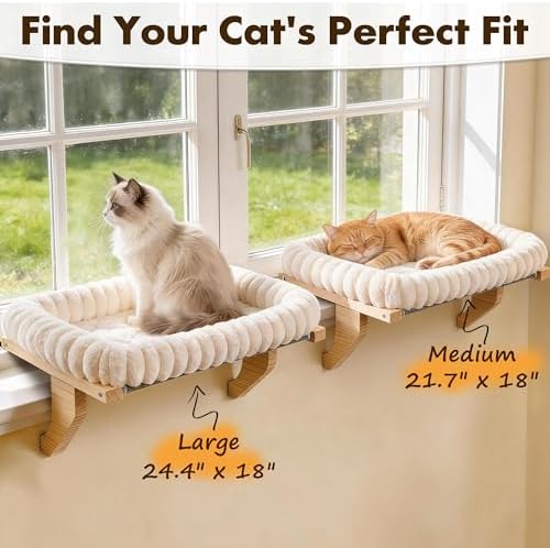 Zoratoo Cloud-Soft Wooden Cat Window Sill Perch with Zipper Cushion,L White - Image 7