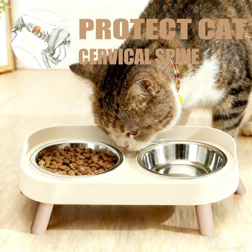 Elevated Cat Bowls, 2 Stainless Steel Raised Cat Food and Water Bowl Set, Splash Proof & Non-Slip, Whisker Fatigue Friendly, Dishwasher Safe for Cats and Small Dogs - White - Image 2