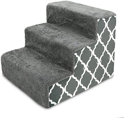 Best Pet Supplies Dog Stairs for Small Dogs & Cats, Foam Pet Steps Portable Ramp for Couch Sofa and High Bed Non-Slip Balanced Indoor Step Support, Paw Safe No Assembly - Gray Lattice Print, 3-Step by BestPetSuppliesLLC
