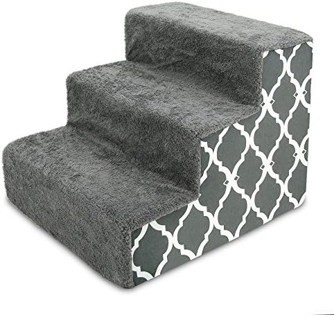 Best Pet Supplies Dog Stairs & Steps - Foam Steps for Small Dogs & Cats, Non-Slip Indoor Balanced Pet Step Support, Dog Ramp, No Assembly, Gray Lattice Print, 3-Step (13.5-inch Height) by BestPetSuppliesLLC