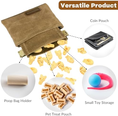 Dog Treat Pouch, Portable Auto Closing Dog Training Treat Bag with Carabiner, Hands Free Pocket Sized Snack Reward Pouch for Puppy Walking Travel Outdoor Use, Brown - Image 3