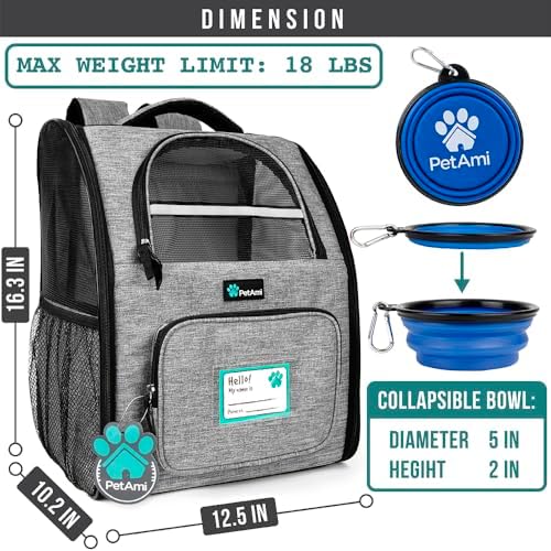 PetAmi Dog Backpack Carrier Airline Approved Cat Pet Puppy Bag, Grey - Image 2